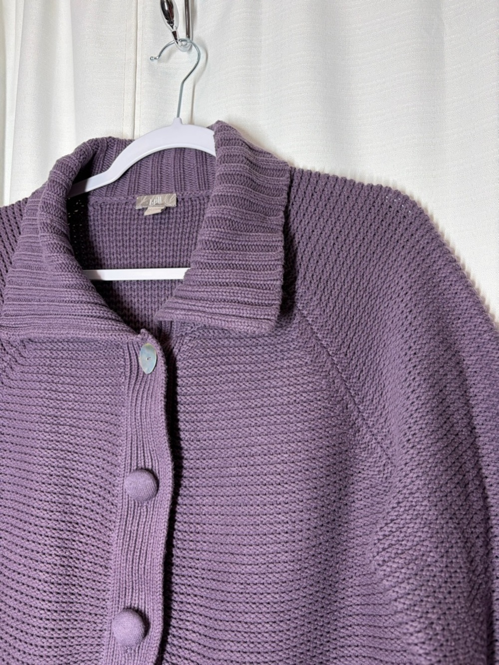 J. JILL Purple Boxy Fit 1/2 Sleeve Button Up Chunky Knit Cardigan L Cottagecore - Picture 3 of 12